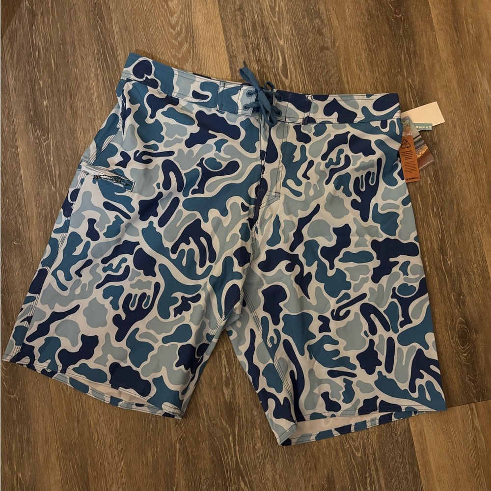 Men's Burnside Blue Camo Swim Trunks Sz 34 NWT
